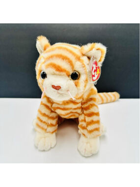 TY Beanie Buddies Amber Cat Kitty 1999 Plush 11" w Tag Orange Stripe Tabby See